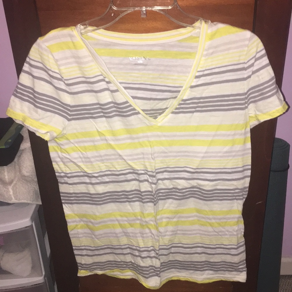 Yellow and grey striped short sleeve shirt